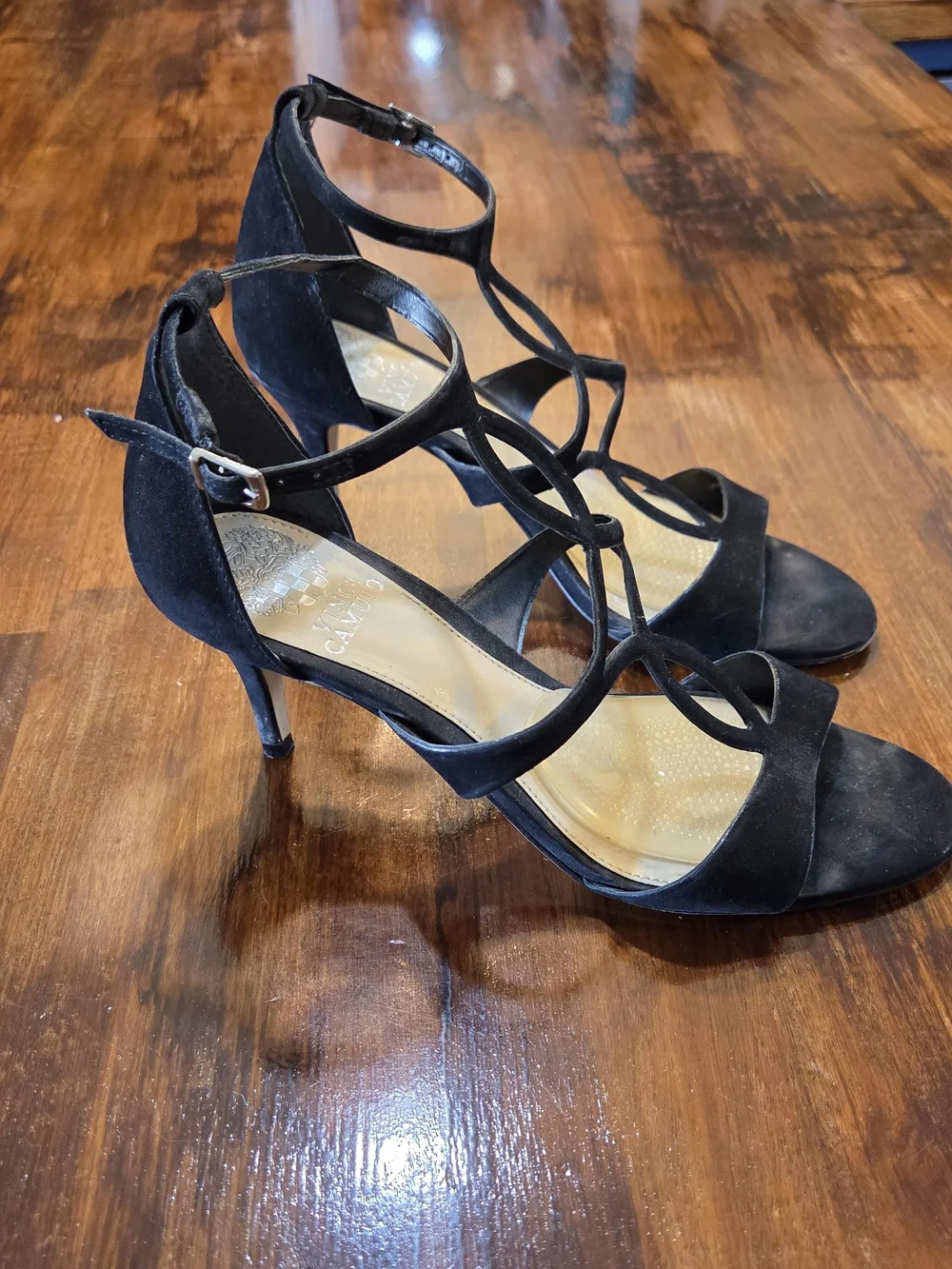 Vince Camuto Shoes High Heels Black Nubuck Ankle Strap VC-Payto Womens 8M